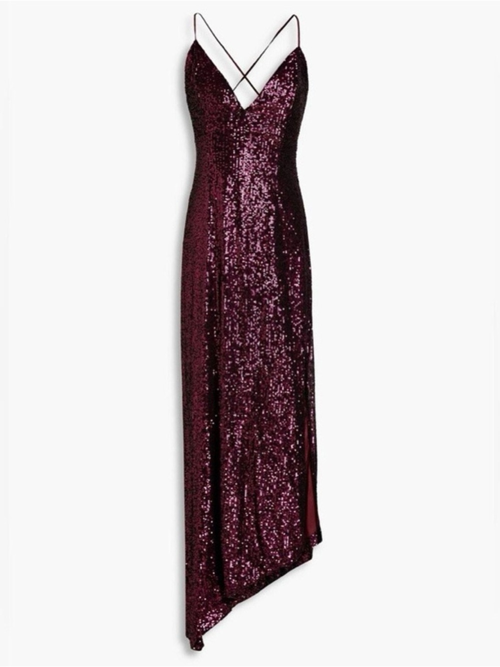 RETROFETE Currant-Violet Sequin Asymmetrical Tie-Back Gown Maxi Dress NWT $960 - Picture 4 of 7